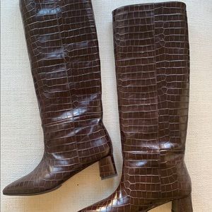 & Other Stories Brown Knee High Faux Croc Boots 38